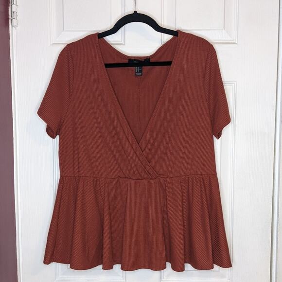 Forever 21 + Plus Size Burnt Orange Ribbed Peplum Top 2x - Picture 1 of 11